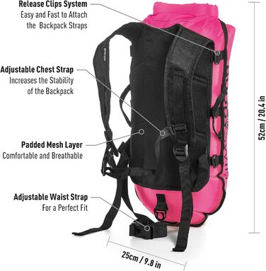 Плавальний жилет Open Water 28 л з водонепроникним мішком та знімним підкладкою для спини. Легкий, міцний, легко складається. Для дорослих, рожевий.