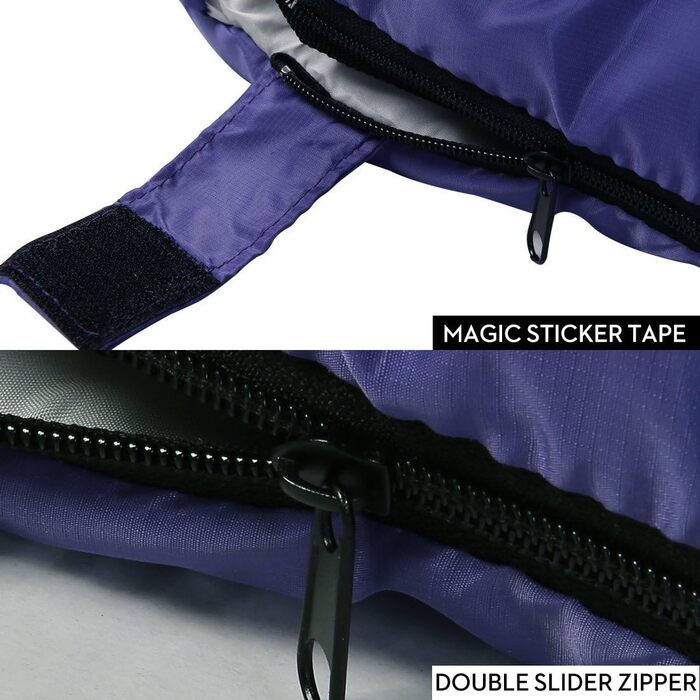 Сплячий мішок SOULOUT 3-4 сезони - Водонепроникний, легкий, 220 x 83 см (фіолетовий, блискавка справа)