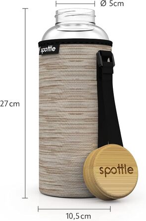 Скляна пляшка для води spottle 1,5 л з бамбуковою кришкою, широка горловина, підходить для газованої води, бежевий меланж, можна мити в посудомийній машині