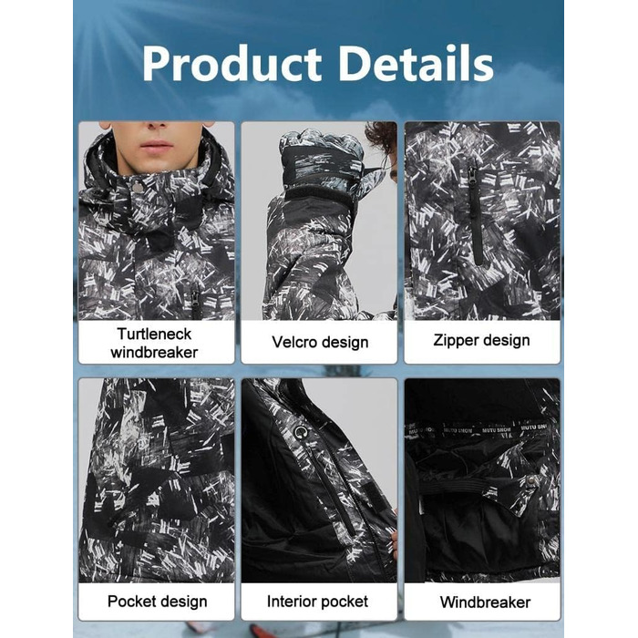 Комплект чоловічого гірськолижного костюма ALSOGO: куртка та штани, теплий, водонепроникний, вітронепроникний, з капюшоном, для сноуборду та гірськолижного спорту, білий, розмір L