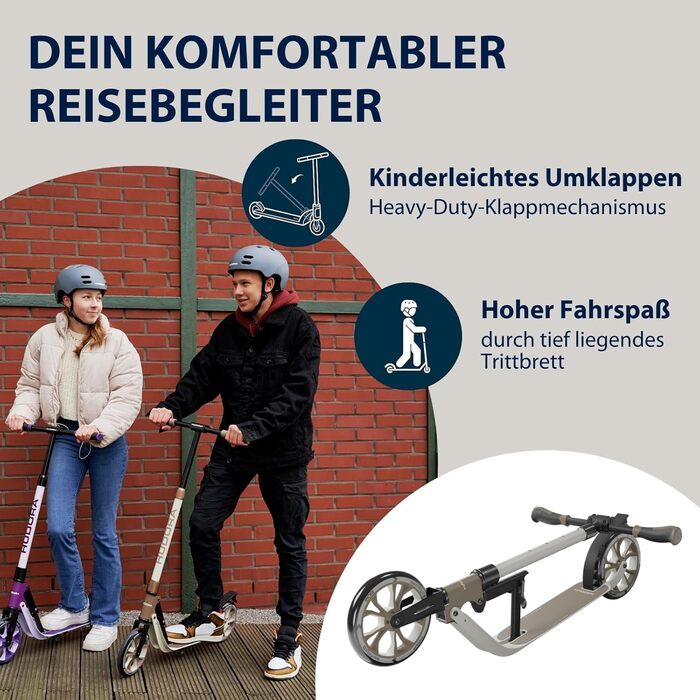 Самокат HUDORA BigWheel 205 Advanced з алюмінію, складаний, регульований, до 100 кг, для дітей, підлітків і дорослих