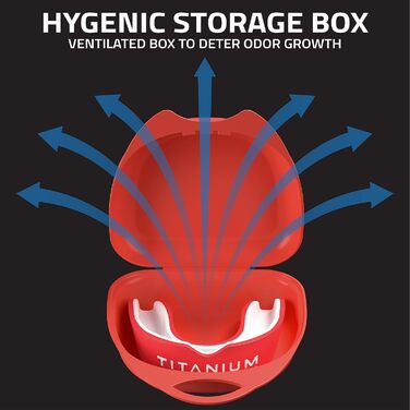 Капа спортивна преміум-якість Titanium - захист щелепи для контактних видів спорту (бокс, ММА, джудо, карате, регбі, хокей, футбол) - червона, з кейсом