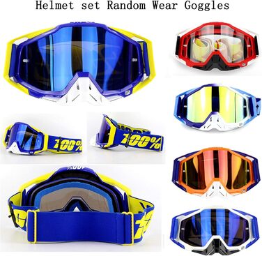 Мотошолом YASE Cross для мотокросу/ендуро/даунхілу, повний захист обличчя, з окулярами, для мопеда/ATV/MTB (чорний/синій/червоний, M (54-55 см))