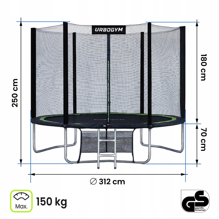 Батут із сіткою Urbogym 312 см FT 10 (304-312 см)