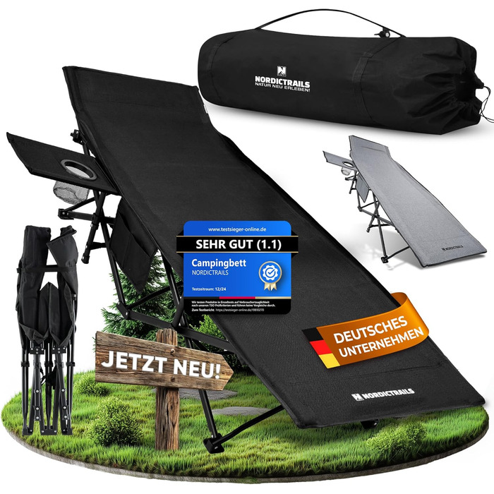 NORDICTRAILS Кемпінгове ліжко NORDICTRAILS - розкладне ліжко для кемпінгу XXL | Зручне, легке та широке для відпочинку на природі | Гостьове ліжко, лежак, розкладне ліжко, ліжко для риболовлі, ліжко для кемпінгу з надзвичайно м'яким матрацом (Без матраца,