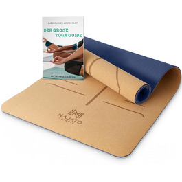 Yogamatte NAJATO: Коврик для йоги з пробкової шкіри, неслизький, з чохлом та E-Book (PDF) – 183 x 65 x 0,6 см – екологічний тренувальний килимок (блакитний)