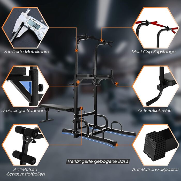 COSTWAY Klimmzugstange Freistehend: Турнік для підтягувань, Power Tower, обладнання для силових тренувань, фітнес-станція для дому, вантажопідйомність до 150 кг
