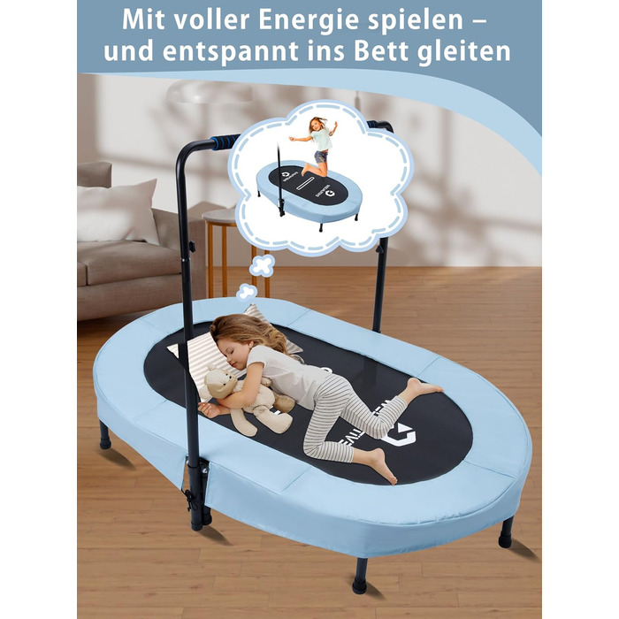 Батут овальний для дому 2 осіб, до 150 кг, синій з ручками - для дітей та дорослих, фітнес, розвиток м'язів