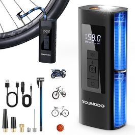 Електрична насосна станція YOUNGDO для велосипедів, 150 PSI, акумуляторний компресор 6000 мА·год, підходить для всіх типів вентилів велосипедів, мотоциклів і авто