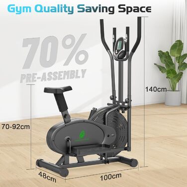 Еліптичний тренажер 2 в 1 з функцією степпера для дому, чорний. З LCD-монітором та регулюванням опору.