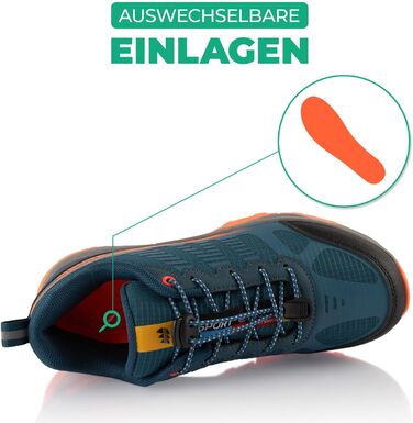 Трекінгові черевики для жінок та чоловіків Fusskleidung® | Дихаючі, для трейлраннінгу та хайкінгу (36 EU, Синій/Помаранчевий)