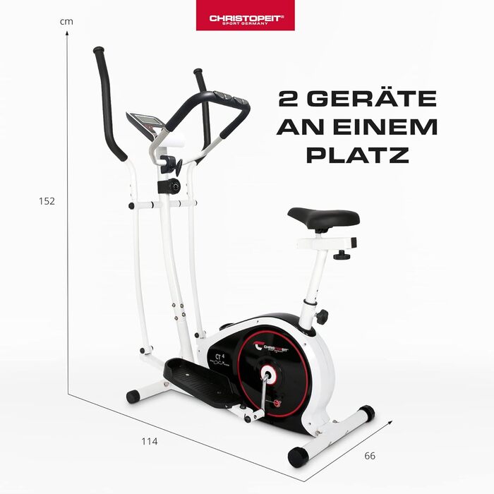 Ергометр Christopeit Crosstrainer CT 4: 2-в-1 тренажер для кардіо та силових вправ, з магнітною системою гальмування 7 кг, 8 рівнів опору, LCD-дисплеєм, датчиками пульсу та підставкою для планшету – для щадного впливу на суглоби