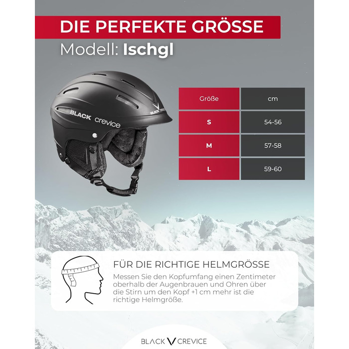 Шолом для сноуборду BLACK CREVICE Ichgl: дихаючий, регульований, для чоловіків та жінок. Розміри: L (59-60 см), чорний та білий.