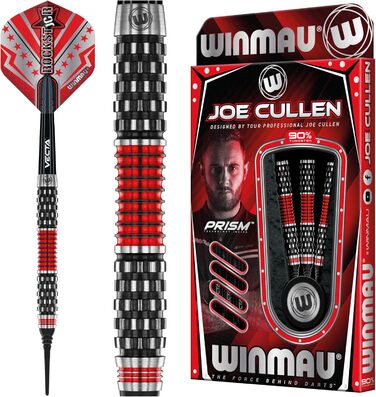 Дротики WINMAU Joe Cullen Rockstar RS 1.0, професійні, вольфрамові, з оперенням та стрижнями