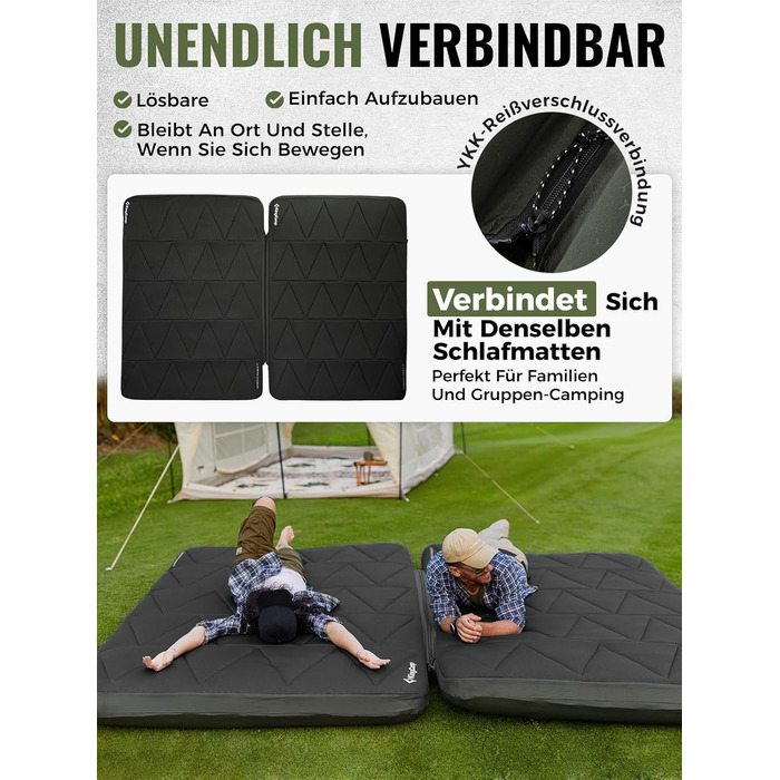 KingCamp килимок для кемпінгу 10см з Memory Foam R4.9, 4-сезонний надувний килимок, швидко надувається (90 сек), для подорожей, автокемпінгу (подвійний, зелений)