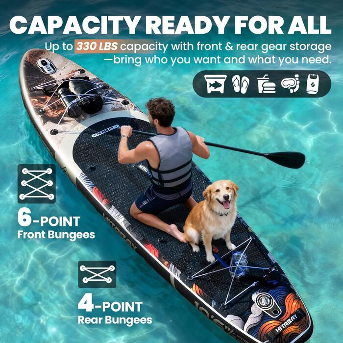 Надувний SUP Борд для дорослих з аксесуарами та кріпленням для камери, 320x81x15см, 10'6', вантажопідйомність 150кг, чорний