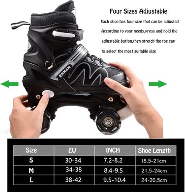 Дитячі ролики-інлайнери Flash: ролики для початківців, 4 колеса, регульовані, чорні (EU 34-38)