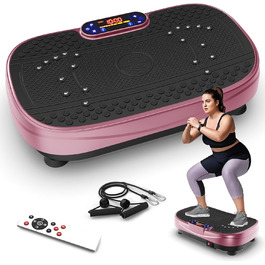 Вібраційна платформа для дому - ротаційна платформа з 120 рівнями та 5 режимами, з еластичними стрічками та пультом дистанційного керування, для спалювання жиру, нарощування м'язів та формування фігури, ідеально підходить для дому та домашнього спортзалу (Рожевий)
