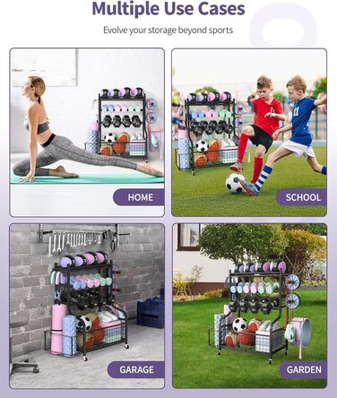 Стійка для гантелей та йога-матів ZACHVO – 160 кг, з 4 роликами та 8 гачками