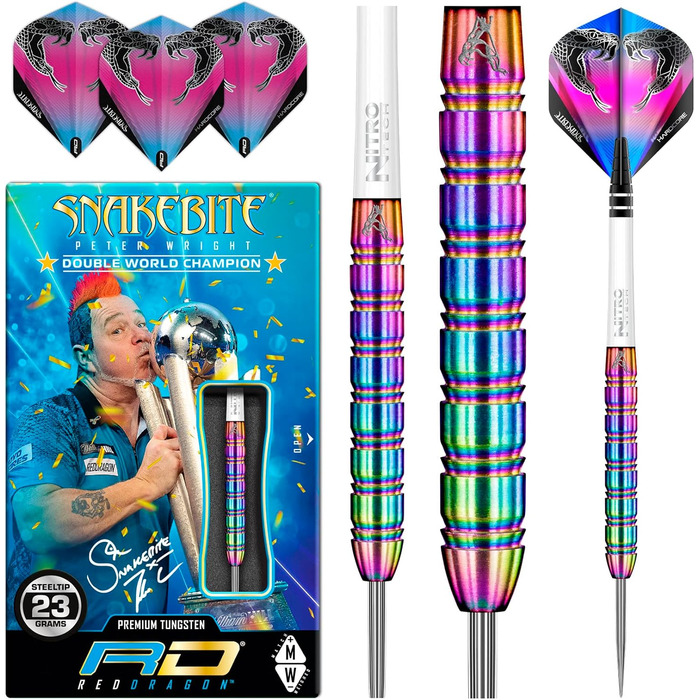 Професійний набір дротиків Red Dragon Peter Wright Snakebite 1, вольфрамові, 23 г, з крилами та стрижнями
