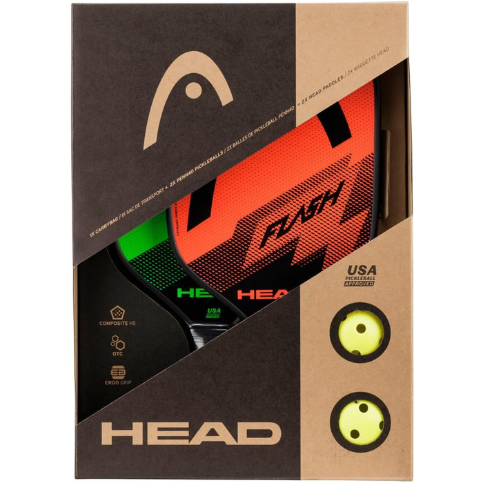 Набір для піклболу Head Flash: 2 сертифіковані ракетки, 2 м'ячі для вулиці, сумка для перенесення