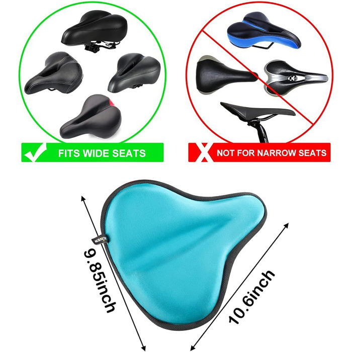 Покриття для велосипедного сидіння Sattelbezug, 27 x 25 см, широке, гелеве, для стаціонарних велосипедів, велотренажерів, спиннингу, з гелевою подушкою, м'яке, небесно-блакитне