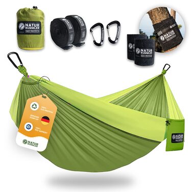 Гамак NATURBUMMLER Tree Protect+ з парашутної тканини, витримує до 300 кг, розмір 300 x 170 см