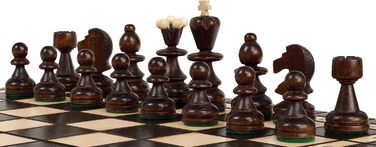 Шахи Sunrise Chess & Games Schachperle середні, традиційні польські фігури, випалене та розписане вручну шахове поле, дерев'яна шкатулка з відділеннями, коричневі