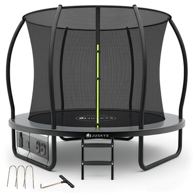 Батут Juskys SkyBounce – Ø 228/305/366 см, Outdoor, з сіткою безпеки, сходами та пружинами PowerSpring