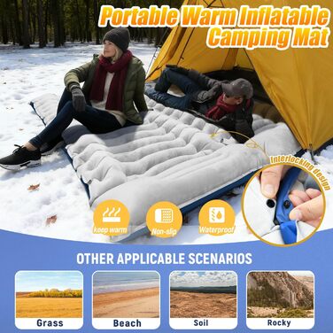 Надувний килимок для кемпінгу з подушкою, інтегрована підошва-насос, компактний, для туризму та подорожей (світло-сірий)