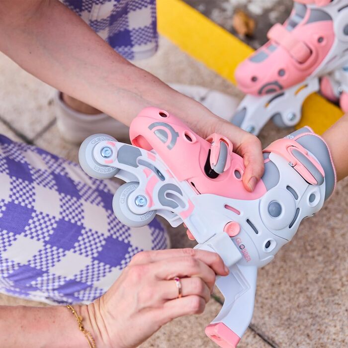 Ролики GLOBBER 2в1 для дітей, регульовані, Inline та Quad, ABEC 9, рожеві