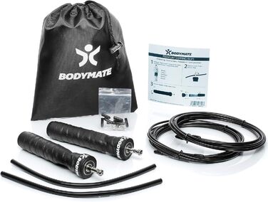 Стрибкове канат BODYMATE з антиковзними ручками та 2 регульованими сталевими канатами для кроссфіту, функціональних тренувань та боксу