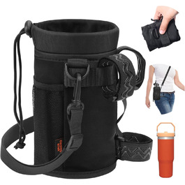 Фляготримач для велосипеда Design Wish 24-40oz без гвинтів, з сітчастою кишенею та ременем, 1180 мл, чорний лайкра