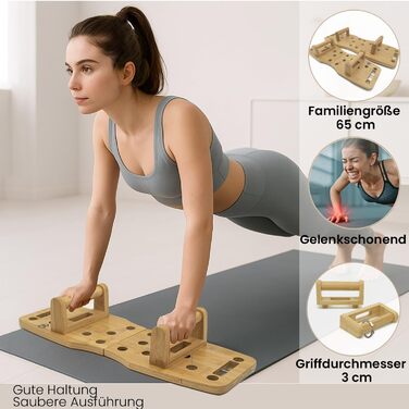 Бамбукова дошка для віджимань Amplitude Lite Premium Push Up Board (65 см) - складана, стабільна, з гумками та інструкцією 30 в 1