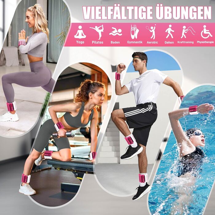 Важільки для ніг та рук BECOJADDE 0.45/0.9 кг (набір 2 шт.) для фітнесу, кардіо, силових тренувань (рожевий градієнт, 1.8 кг пара)