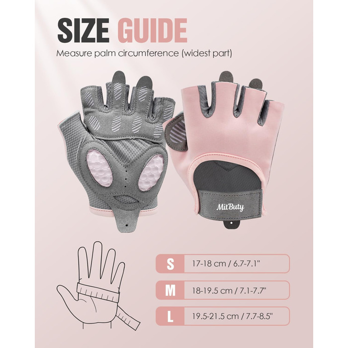 Тренувальні рукавички для чоловіків та жінок – фітнес рукавички для залу, важкої атлетики, кросфіту, силового спорту, спорту та тренувань. Рукавички з антиковзкими силіконовими точками та підкладкою на долоні. Рожеві, розмір M (18–19.5 см)