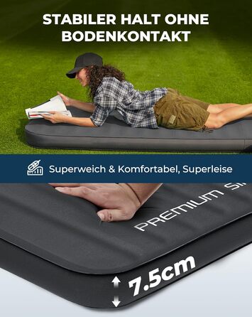 Каремат KingCamp R-Wert 7.5-15.5 Super Komfort самонадувний для кемпінгу, 3D-конструкція, пінопластовий наповнювач, для 1-2 осіб, чорний