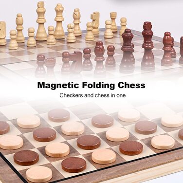 Шахи дерев'яні магнітні 2-в-1 для дорослих та дітей, якісний набір з портативним полем для зберігання