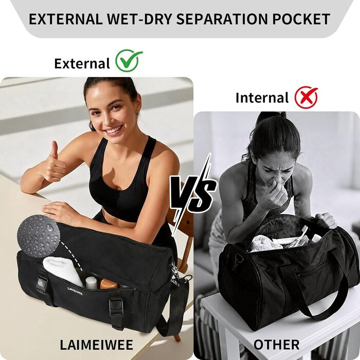 Спортивна сумка 11Л для фітнесу та йоги, водонепроникна сумка для тренувань з відділенням для мокрих речей та ременем для килимка, компактна дорожня сумка-вікенд для залу, басейну та сауни (Чорна)
