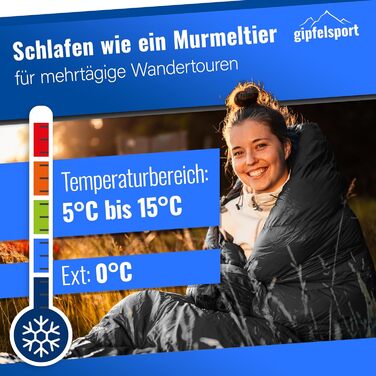 Сплячий мішок Gipfelsport Ultraleicht 4 сезони [-20°C - 15°C] | Ultralight, -5°C, для кемпінгу, трекінгу та подорожей (синій/чорний)