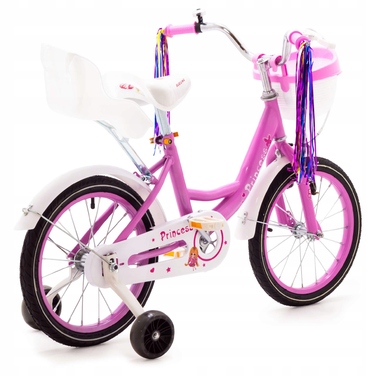 Дитячий велосипед 16 дюймів для дівчинки, рожевий, зі стрічками та сидінням