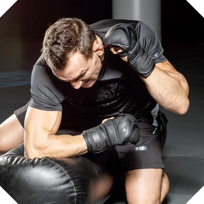RDX Професійні MMA рукавички для спарингу, штучна шкіра Maya Hide, для кікбоксингу, боксу, Муай Тай, з довгою підтримкою зап'ястя, чоловічі, чорні, розмір XL