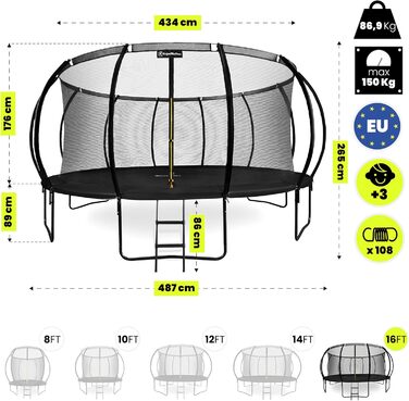 Трамплін гірчатий Hypermotion Outdoor для дітей 244/305/366/430/487 см - швидковисихаючий, водостійкий, з чудовою пружністю. Ідеальний для саду (діаметр 487 см).