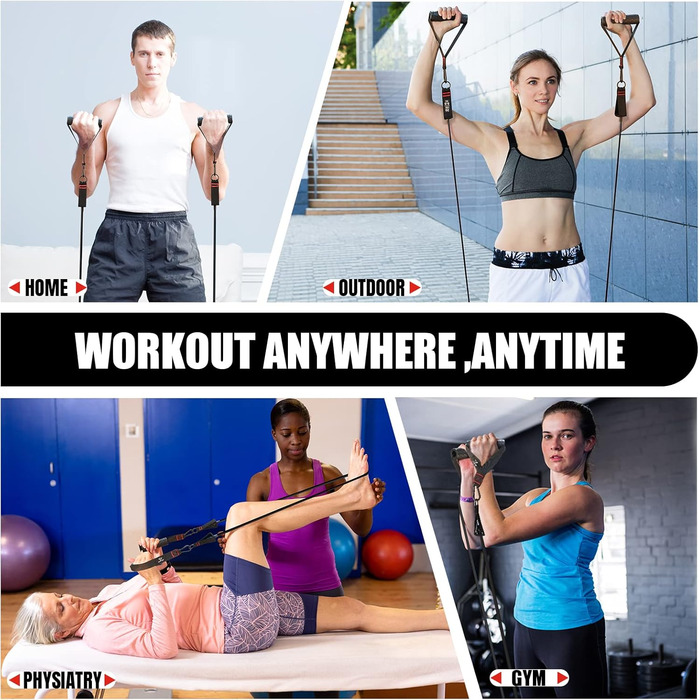 Набір еластичних стрічок для фітнесу, 5 шт. - стрічки для силових тренувань, фітнес-експандер з великими ручками, ремінці для кісточок, фіксатор для дверей, сумка, ідеально для пілатесу та силових тренувань (200lbs, чорний)