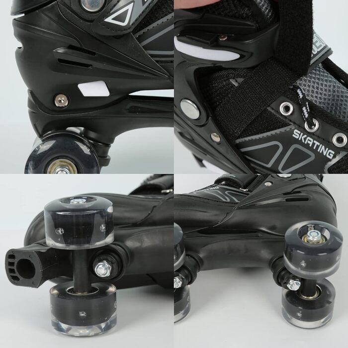 Роликові ковзани класичні для дівчаток та хлопчиків, з/без світлодіодами, розмір M (32-37), чорний