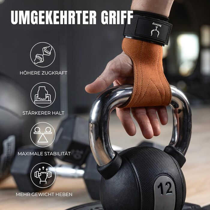 Навантажувальні петлі для тренувань Zughilfen: шкіряні ручки для кроссфіту, підйомники для тяги, захист зап'ястя, бодібілдинг