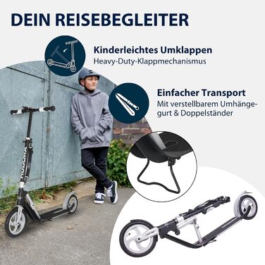 Самокат HUDORA BigWheel Air 230 з ручним гальмом, алюмінієвий, надувні колеса, міський, до 120 кг