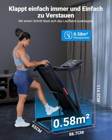 Біговий тренажер THERUN для дому та офісу, 14 км/год, 3.0 PS, нахил, датчики пульсу, складний, 136 кг, LED-підсвітка