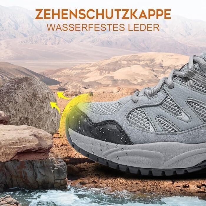 Черевики для туризму чоловічі Outdoor, підошва не слизька, дихаючі, трекінгові, легкі, комфортні, чоловічі черевики для хайкінгу (42 EU, світло-сірий, чорний)