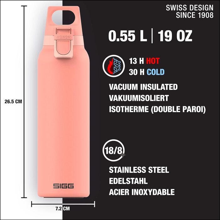 Термос SIGG Hot & Cold One з ситечком для чаю, ізольована пляшка для напоїв, 0.55 л, нержавіюча сталь 18/8, BPA-free, рожевий